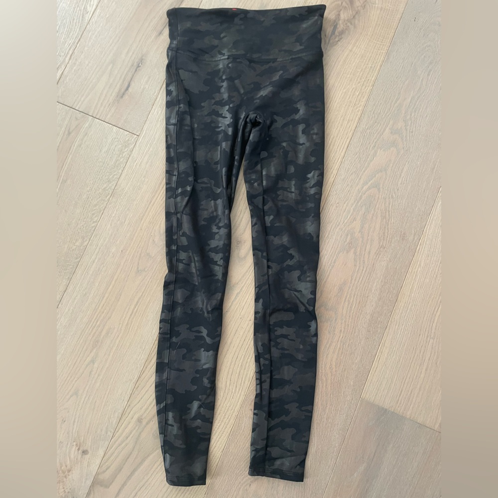 Spanx faux leather camo leggings